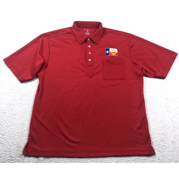 Free Mason Compass Ruler Grand Lodge Texas Flag Polo Shirt Men M/L Red Logo RARE - Picture 2 of 14